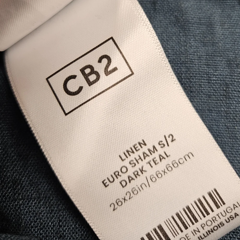 CB2 European Flax Linen Pillow Sham Dark Teal 26x26 Inches Pillow Case